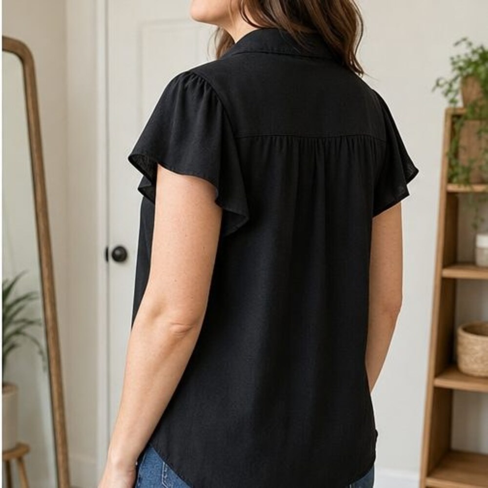 Black Button Blouse - Picture 3 of 6